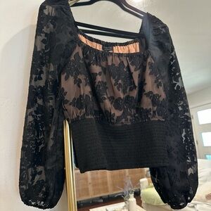 Current Air Black Floral Sheer Blouse
